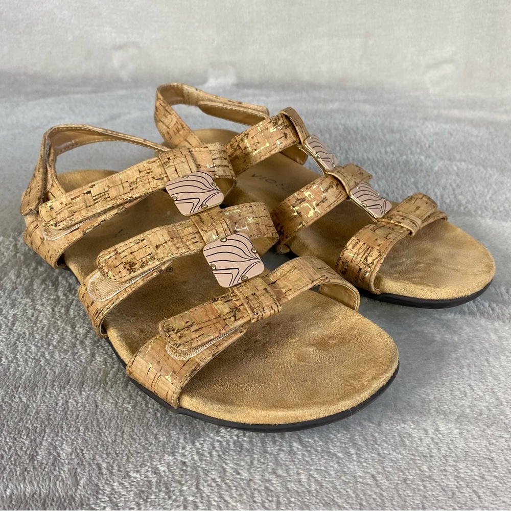 Vionic Amber Women's Slingback Sandal Size 7 Tan Gold Cork Orthotic Comfort